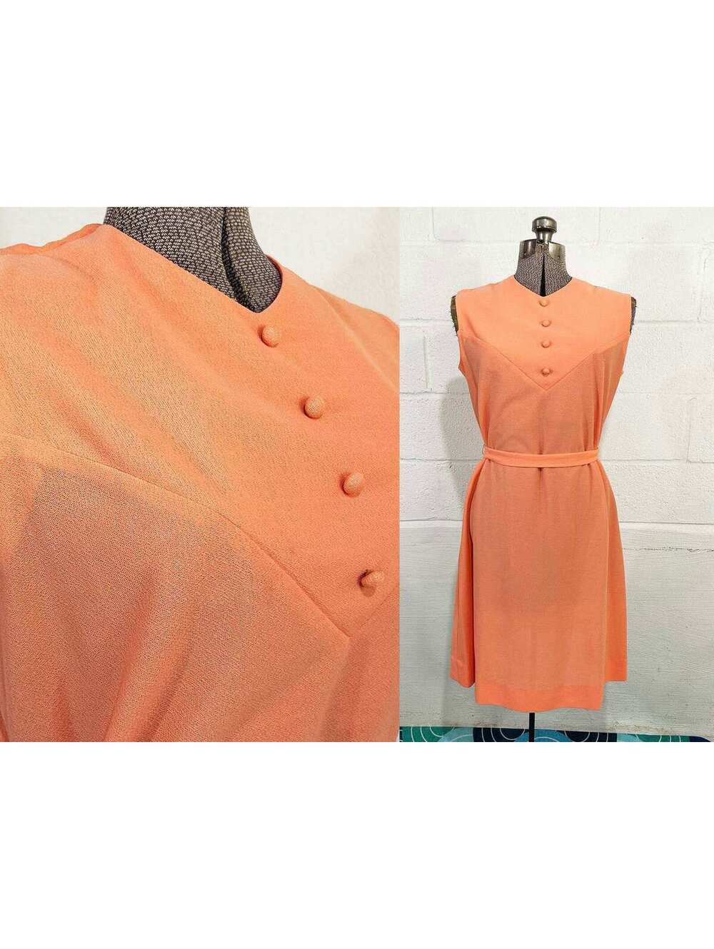 Vintage Peach Dress Mod Mr. Simon Shinberg 1960s Sleeveless Orange 1960s Large